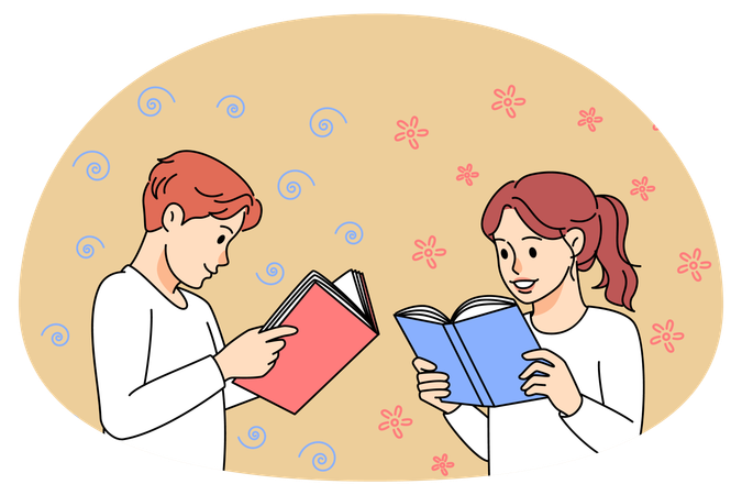 Des enfants heureux aiment lire des livres  Illustration