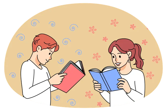 Des enfants heureux aiment lire des livres  Illustration