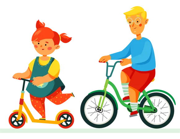 Enfants heureux à vélo  Illustration