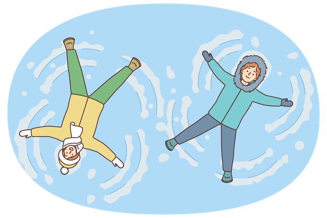 Des enfants heureux font des anges dans la neige  Illustration