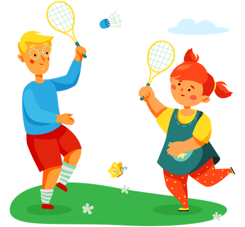 Enfants jouant au badminton  Illustration