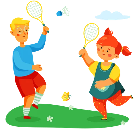 Enfants jouant au badminton  Illustration