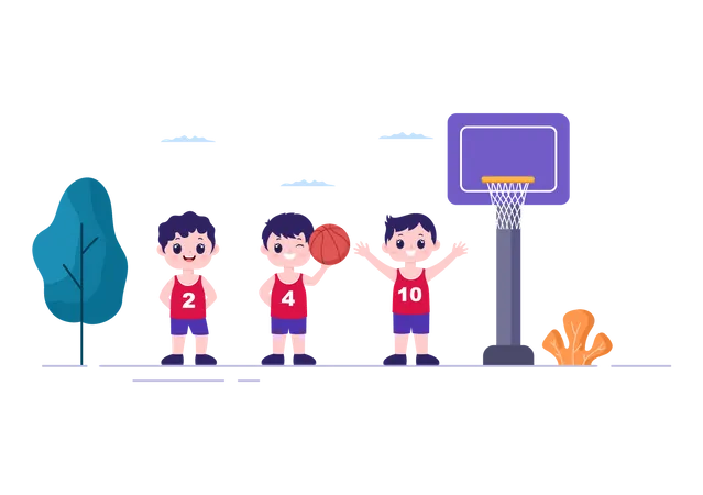 Enfants jouant au basket  Illustration