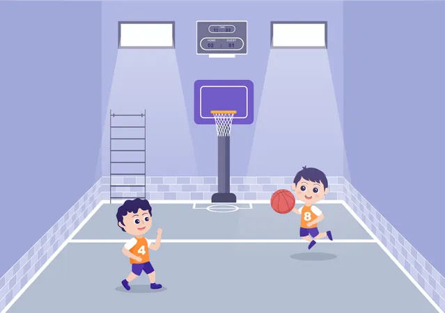 Enfants jouant au basket  Illustration