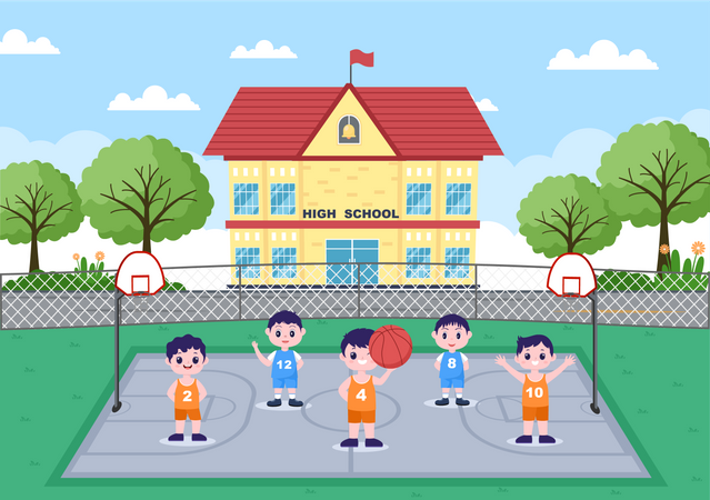 Enfants jouant au basket  Illustration