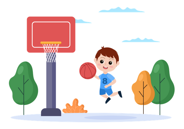 Enfants jouant au basket  Illustration