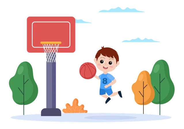 Enfants jouant au basket  Illustration