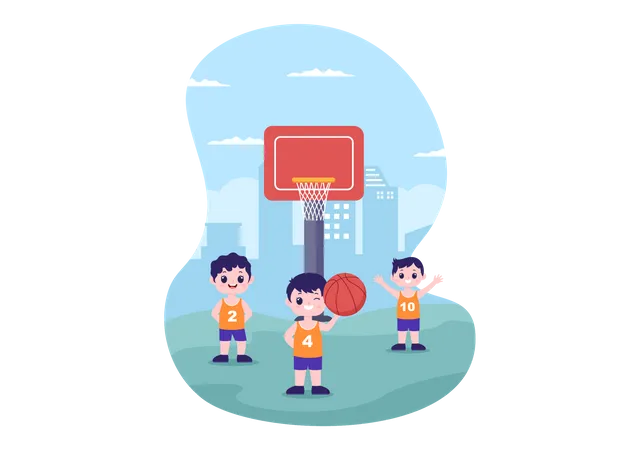 Enfants jouant au basket  Illustration