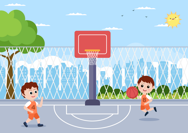 Enfants jouant au basket  Illustration