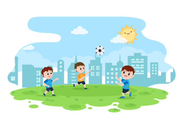 Enfants jouant au football  Illustration
