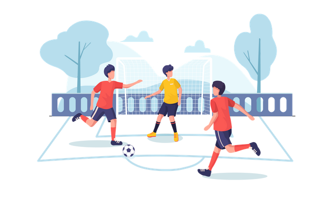 Enfants jouant au football au parc  Illustration