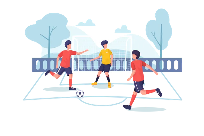 Enfants jouant au football au parc  Illustration