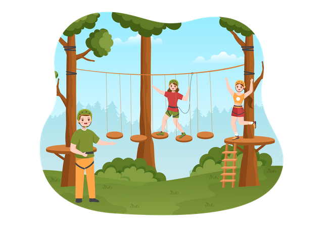 Enfants jouant au parc aventure  Illustration