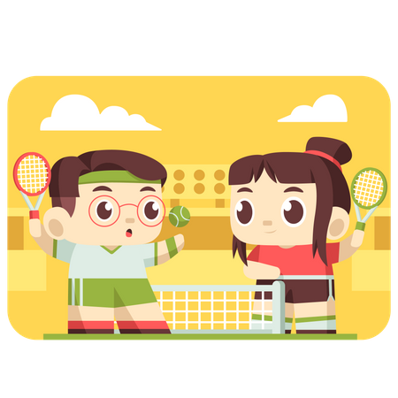 Enfants jouant au tennis  Illustration