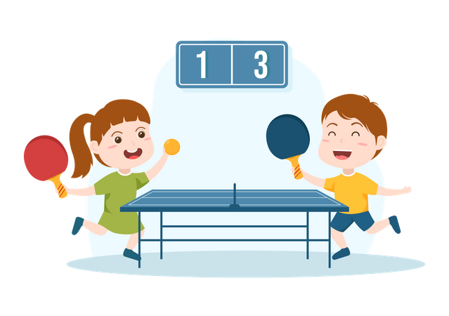 Enfants jouant au tennis de table  Illustration