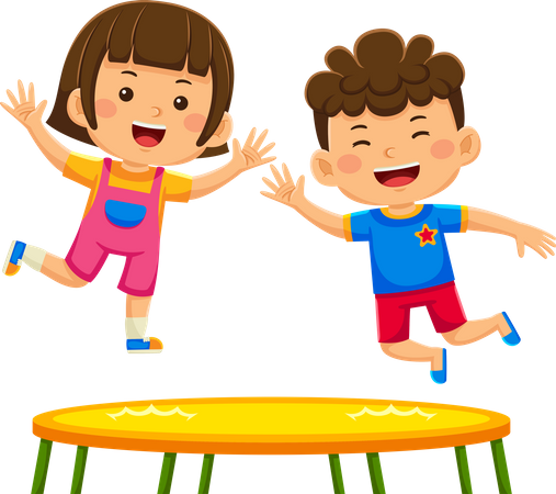 Enfants jouant au trampoline  Illustration