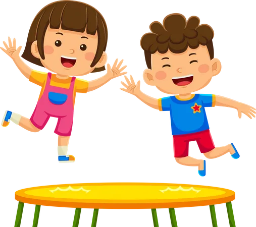 Enfants jouant au trampoline  Illustration