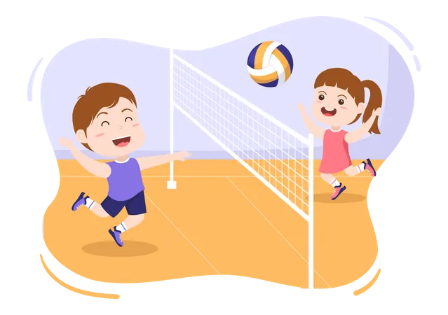 Enfants jouant au volley-ball  Illustration