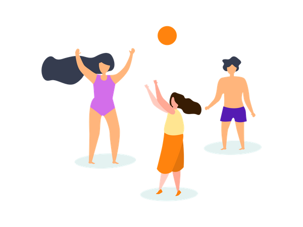 Enfants jouant au volley-ball sur la plage  Illustration