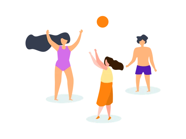 Enfants jouant au volley-ball sur la plage  Illustration