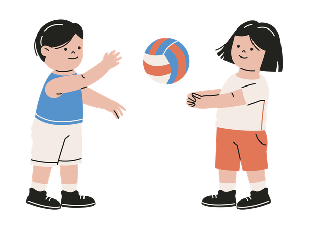 Enfants jouant au volley-ball ensemble  Illustration