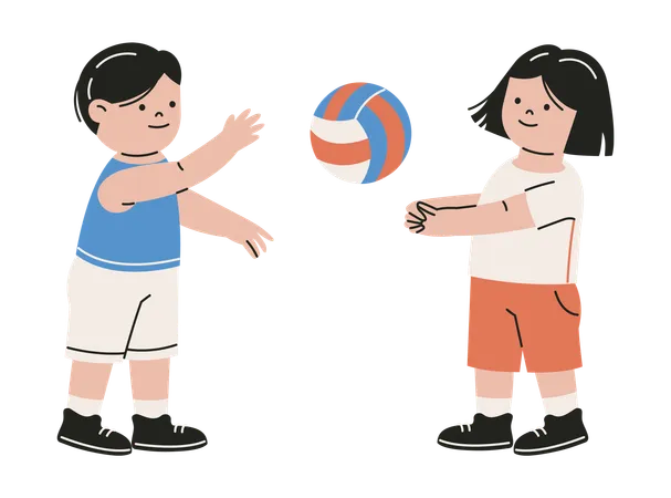 Enfants jouant au volley-ball ensemble  Illustration