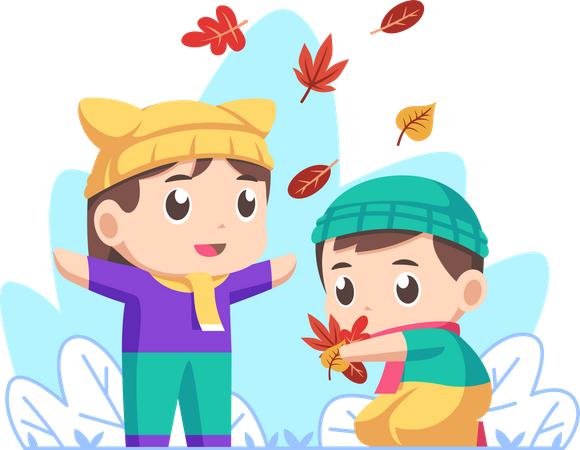 Enfants jouant avec des feuilles d'automne  Illustration