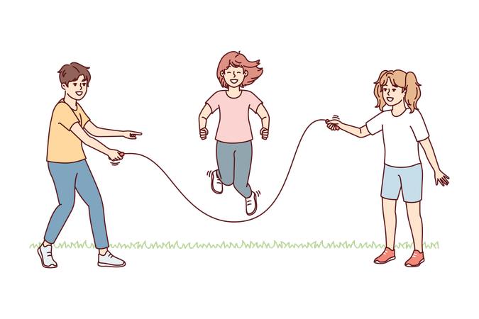 Enfants jouant avec une corde à sauter  Illustration