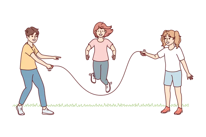 Enfants jouant avec une corde à sauter  Illustration