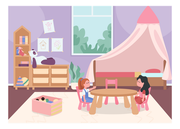 Enfants jouant dans la chambre des enfants  Illustration