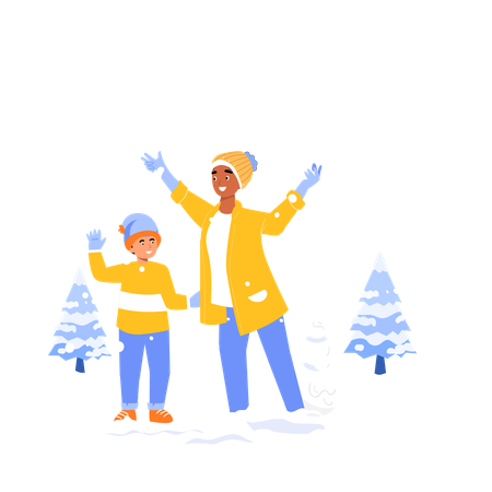 Enfants jouant dans la neige  Illustration