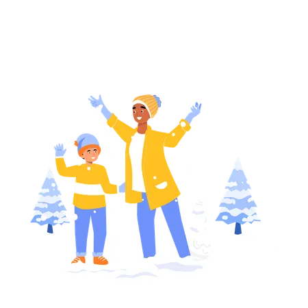 Enfants jouant dans la neige  Illustration