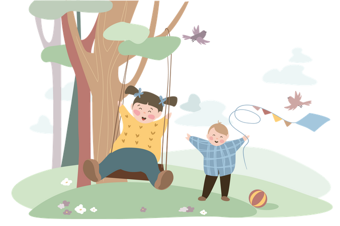 Enfants jouant sur une aire de jeux  Illustration