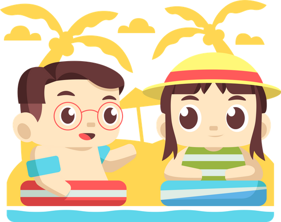 Enfants nageant à la plage  Illustration