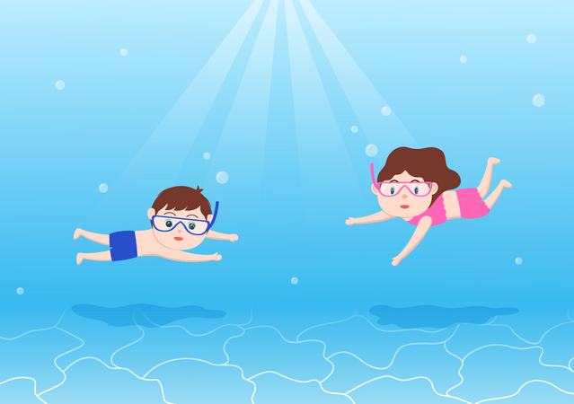 Enfants plongeant sous l'eau  Illustration