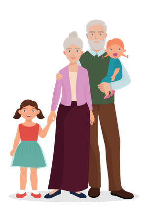 Enfants posant avec leurs grands-parents  Illustration