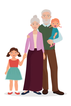 Enfants posant avec leurs grands-parents  Illustration