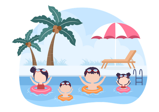 Enfants s'amusant à la piscine  Illustration