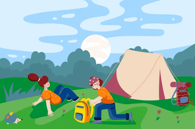 Enfants se reposant au camping d'été  Illustration