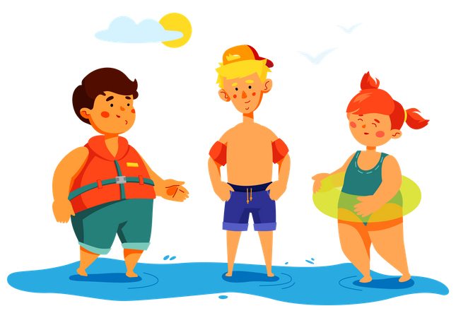 Enfants sur la plage  Illustration