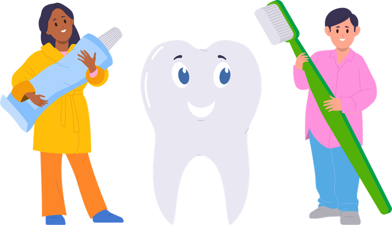 Enfants tenant du dentifrice  Illustration