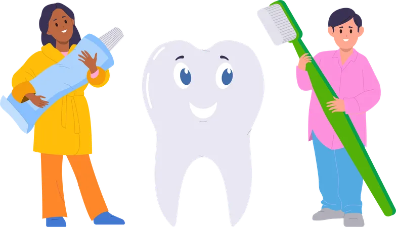 Enfants tenant du dentifrice  Illustration