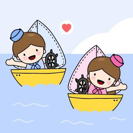 Enfants naviguant en bateau  Illustration