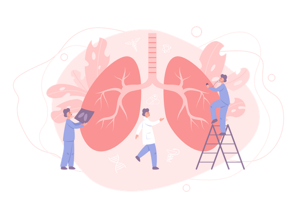Examen y tratamiento de enfermedades pulmonares.  Ilustración