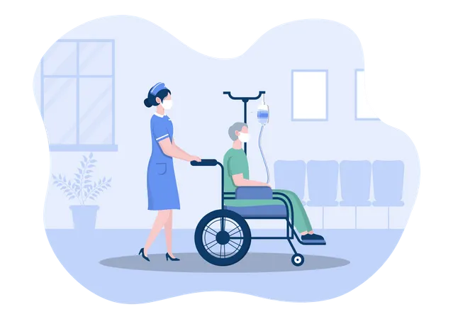 Enfermeira ajudando paciente deficiente  Ilustração