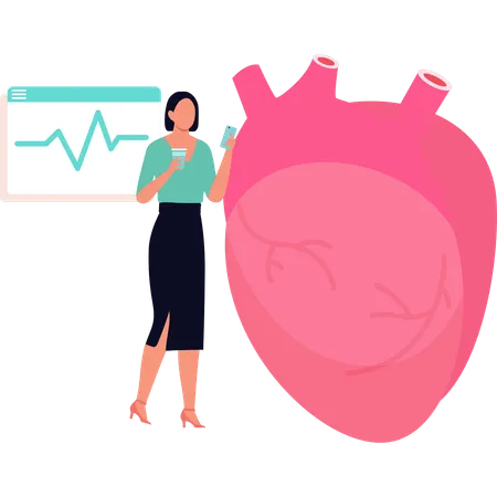 Enfermeira analisa frequência cardíaca no monitor de ecg  Ilustração