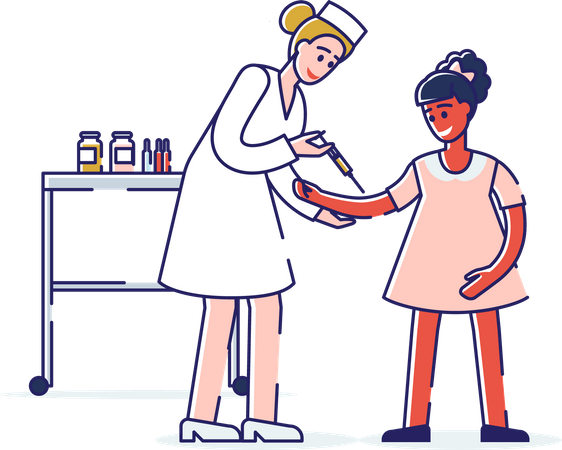 Enfermeira aplicando vacina em menina  Illustration