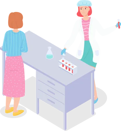 Enfermeira assistente médica segurando tubos de ensaio com sangue na mão  Ilustração