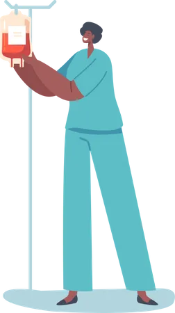 Enfermeira com bolsa de sangue  Ilustração