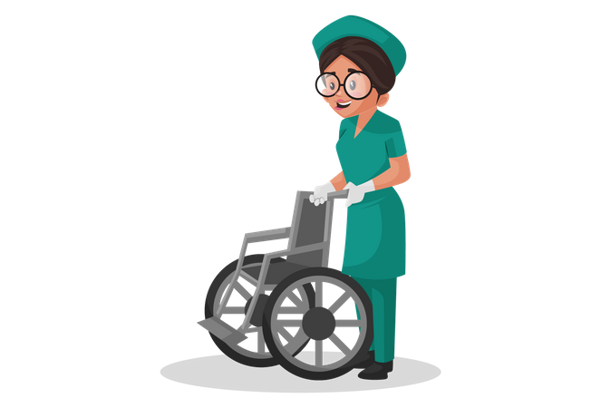 Enfermeira com cadeira de rodas  Ilustração